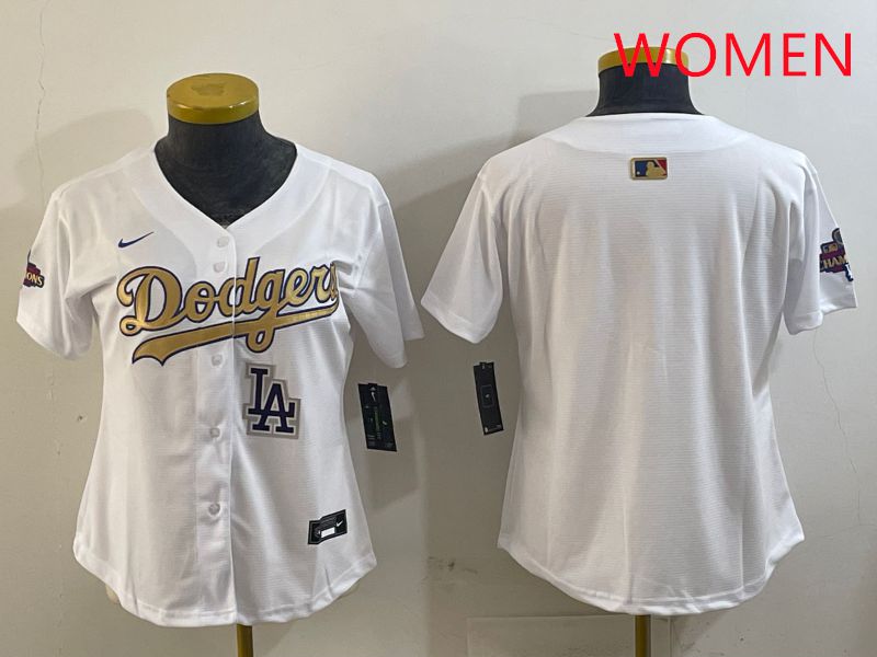 Women Los Angeles Dodgers Blank White Champion gold character 2025 Nike MLB Jersey style 6